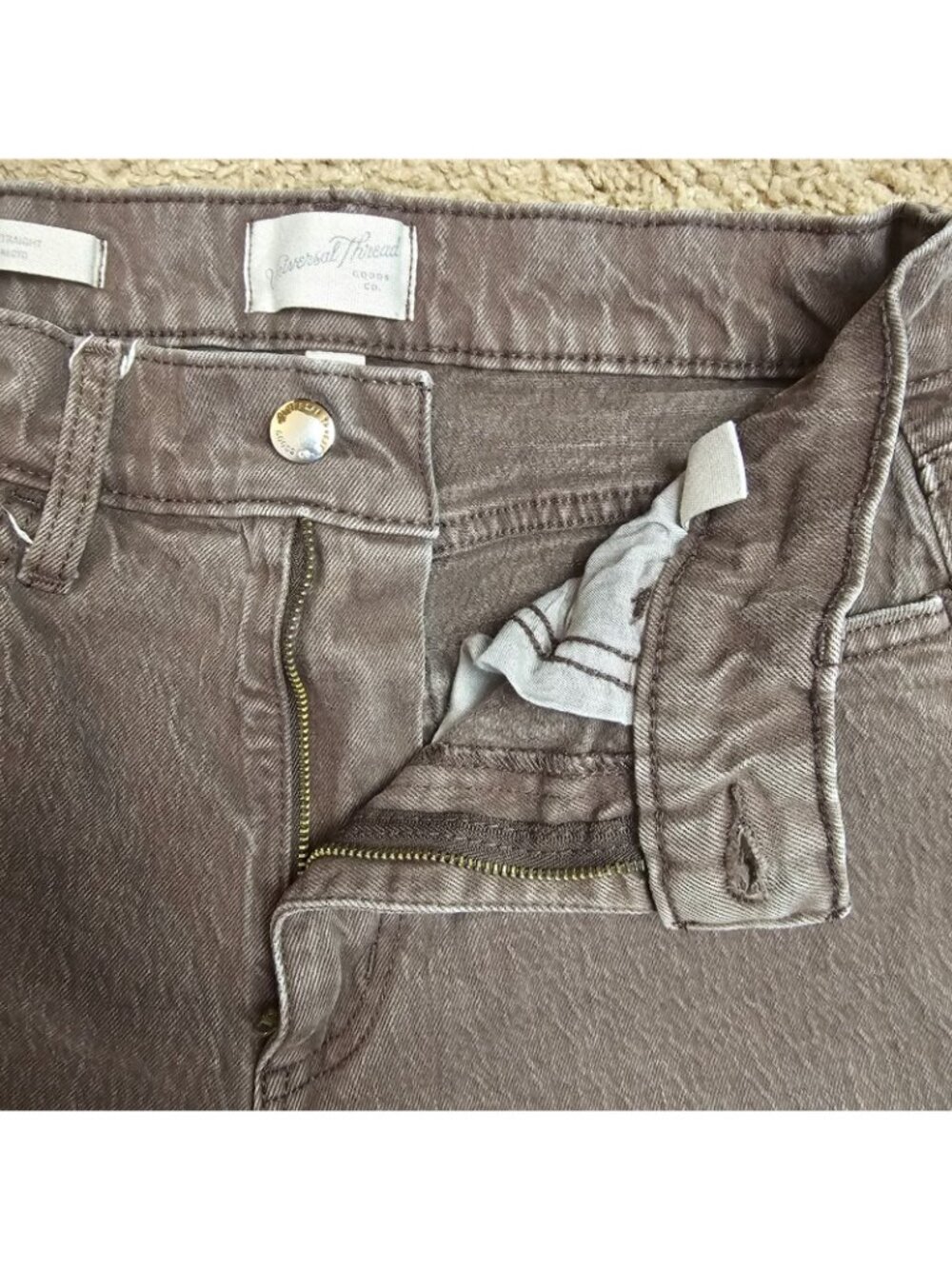 Universal Thread Jeans Womens 6/28R Brown Hi Rise Straight Raw Hem Denim Stretch - Picture 3 of 7